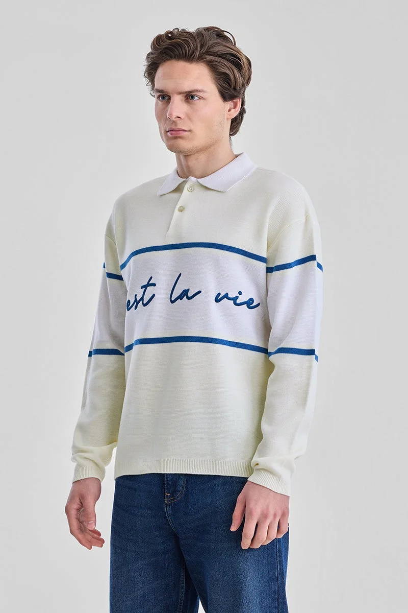 سنيتش Embroidered Horizontal Stripes Polo Sweater