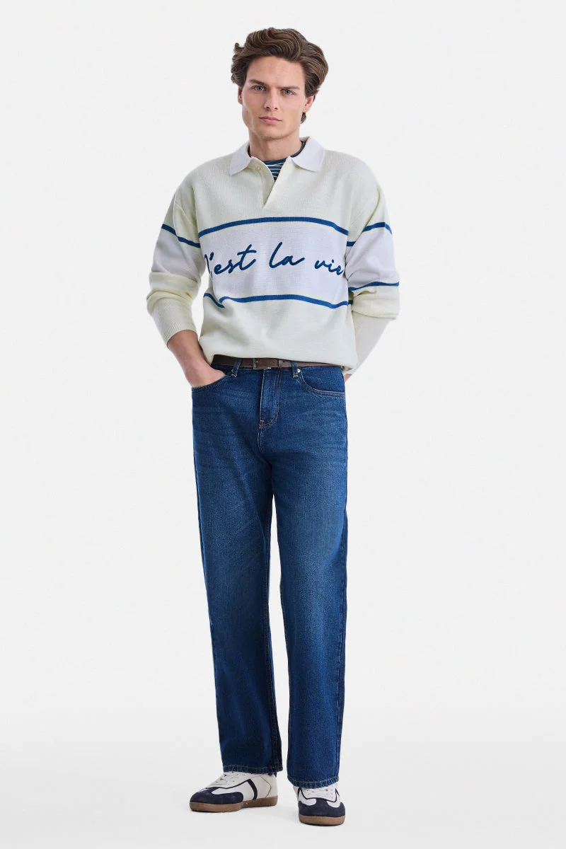 SNITCH Embroidered Horizontal Stripes Polo Sweater