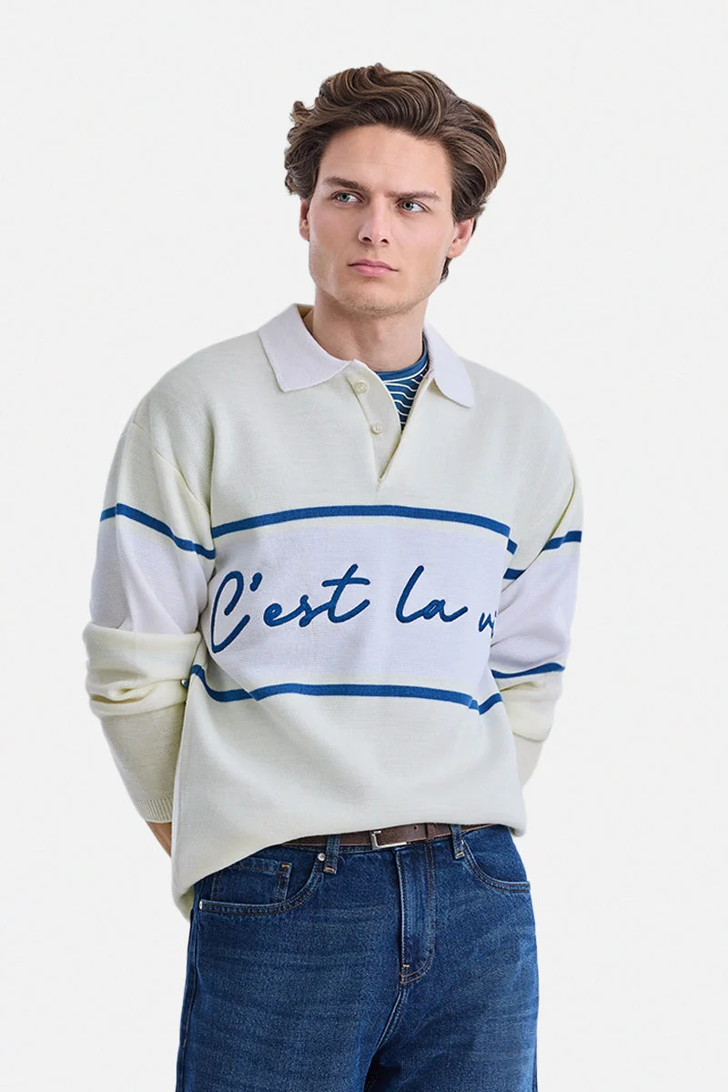 SNITCH Embroidered Horizontal Stripes Polo Sweater