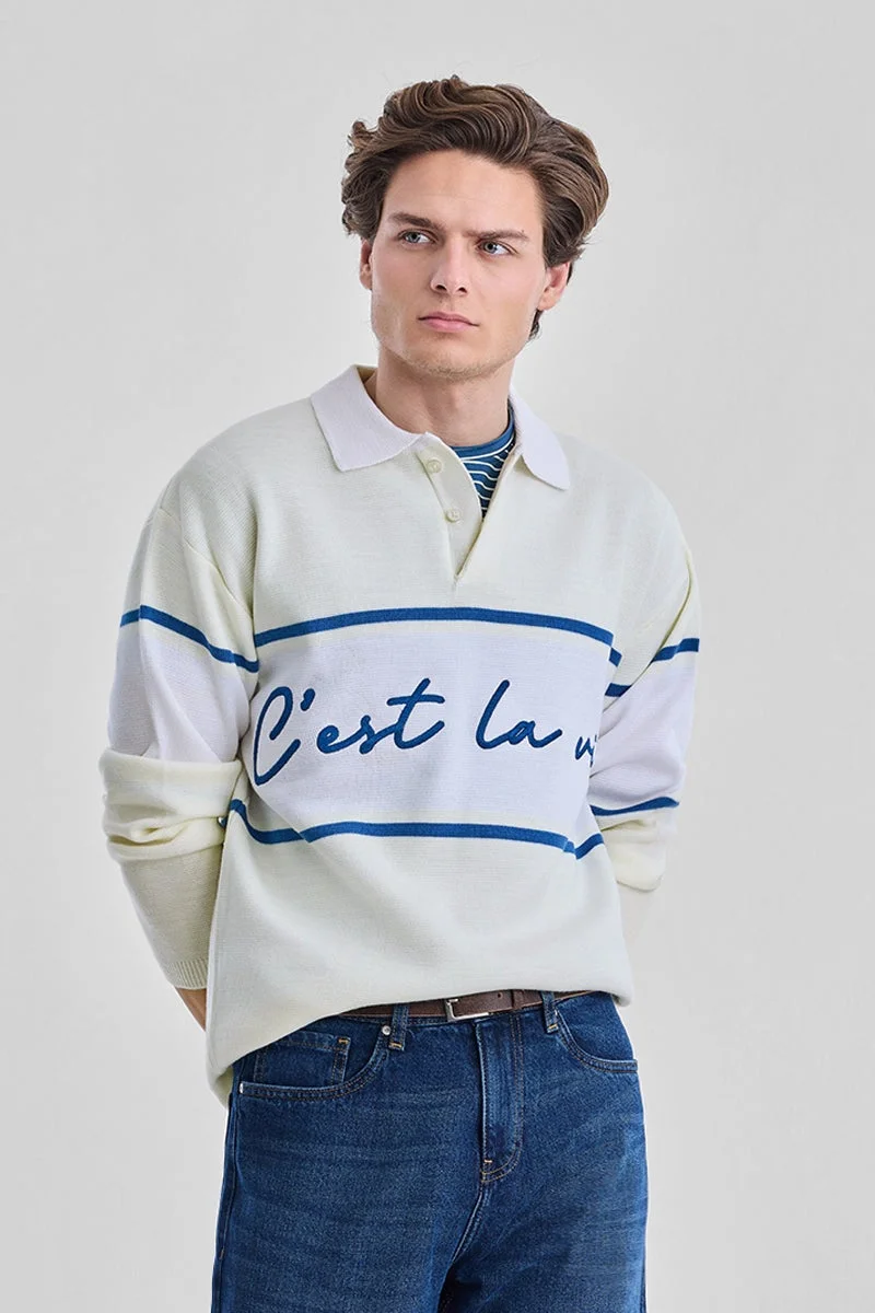 SNITCH  Embroidered Horizontal Stripes Polo Sweater for Men | Best Price UAE