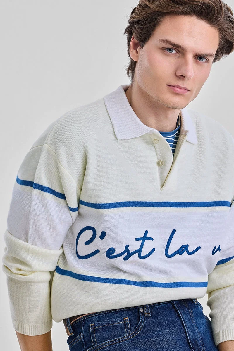 SNITCH  Embroidered Horizontal Stripes Polo Sweater for Men | Best Price UAE