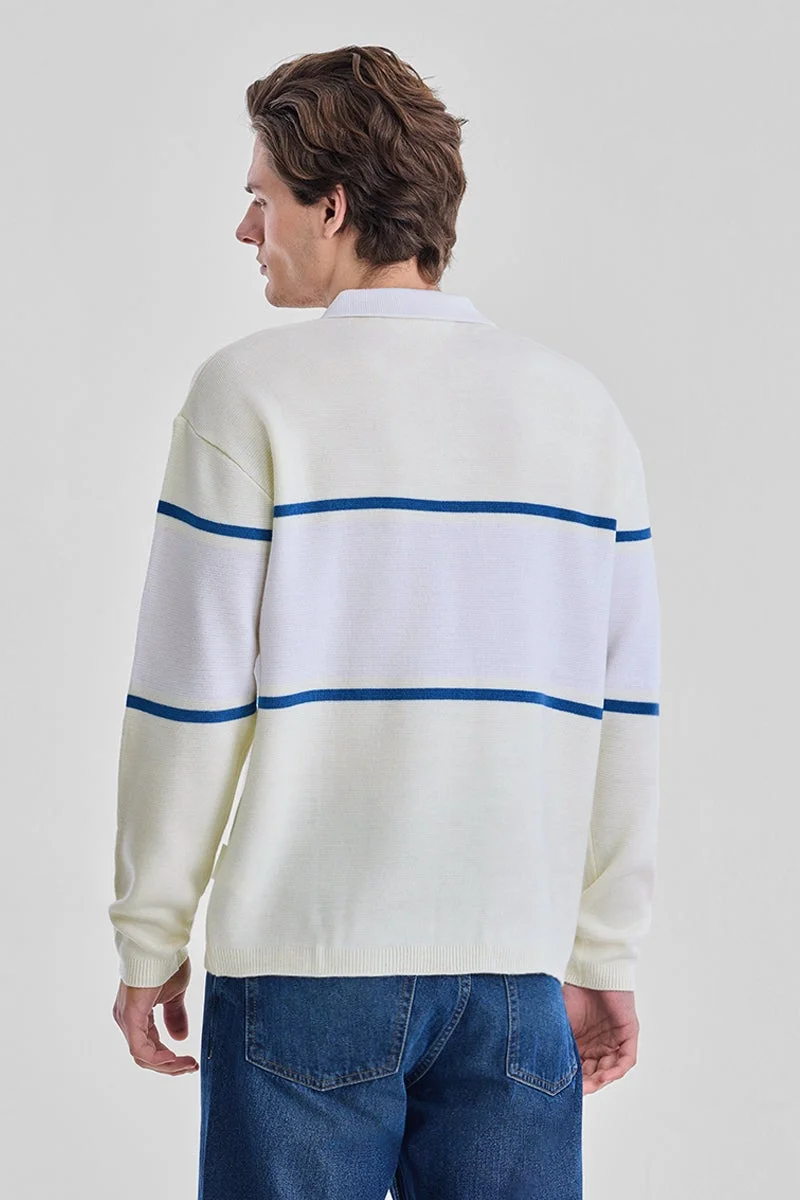 SNITCH  Embroidered Horizontal Stripes Polo Sweater for Men | Best Price UAE