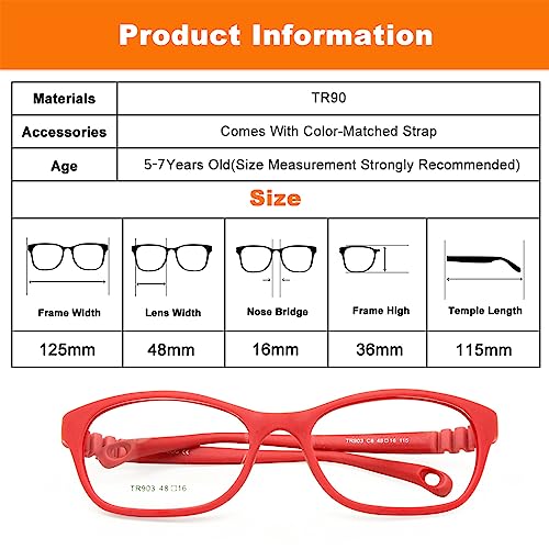 EnzoDate Boys Girls Glasses Frame Size 48 Strap One-piece Glasses Cord No Screw Flexible Children Eyeglasses Age 5-7 Yrs - Image 3