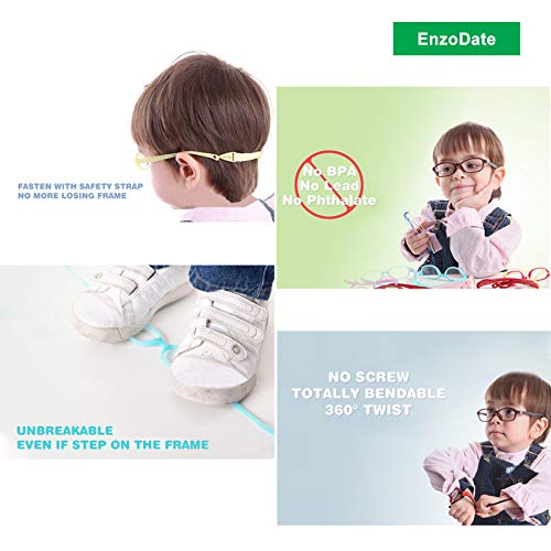 EnzoDate Boys Girls Glasses Frame Size 48 Strap One-piece Glasses Cord No Screw Flexible Children Eyeglasses Age 5-7 Yrs - Image 2