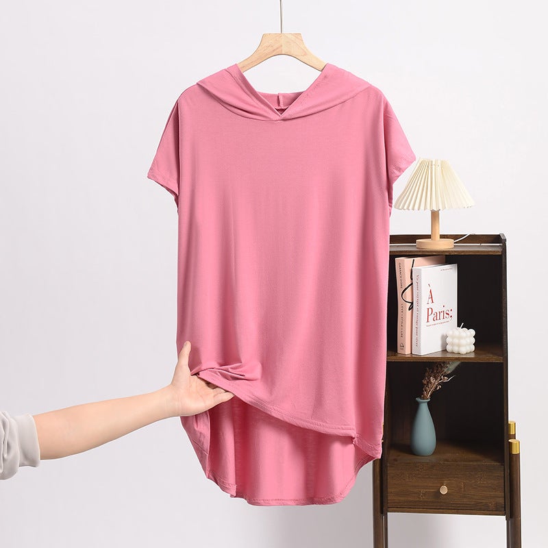 Summer Large Size Bat Short-Sleeved Women'S Fat Mm Large Bust Mid-Length Cotton Silk Sunscreen T-Shirt Loose - Image 1