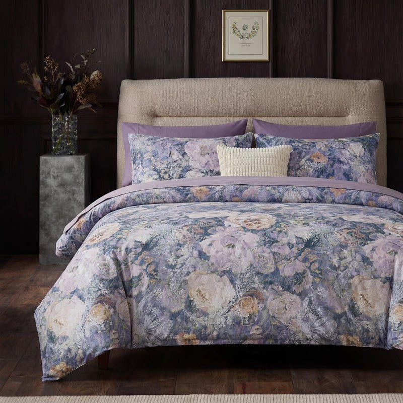 Cozaline 100% Cotton Duvet Cover Queen Size â€“ Purple Vintage Floral Duvet Cover Set with Zipper Closure & Corner Ties, 3-Piece Luxury & Silky Soft Bedding Set for All Seasons - Image 1