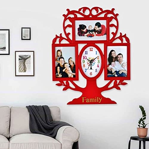 Harbour Analog Latest Stylish New Models Wall Clock with Photo Frames for Home Living Room Hall Bedroom (Size Height 44 CM X Width 34 CM)- Home Decor Big Size Wall Clock WL 715 RDD 2 - Image 1