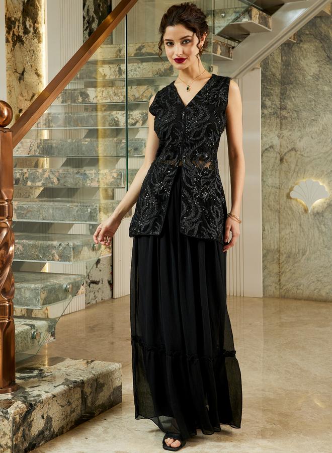 Athena Black Embellished Top and Skirt Co-ords - Image 3