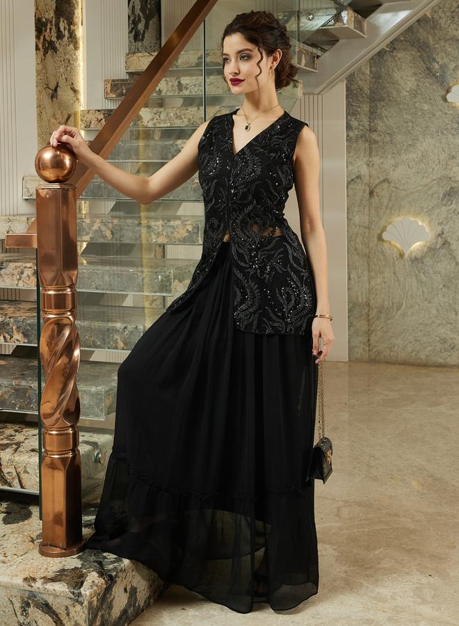 Athena Black Embellished Top and Skirt Co-ords - Image 1