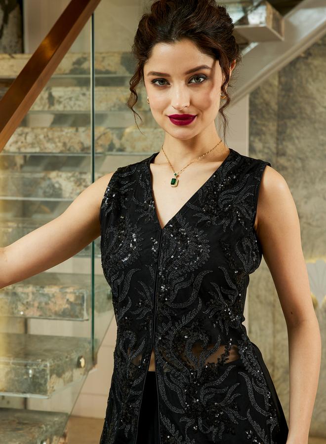 Athena Black Embellished Top and Skirt Co-ords - Image 2