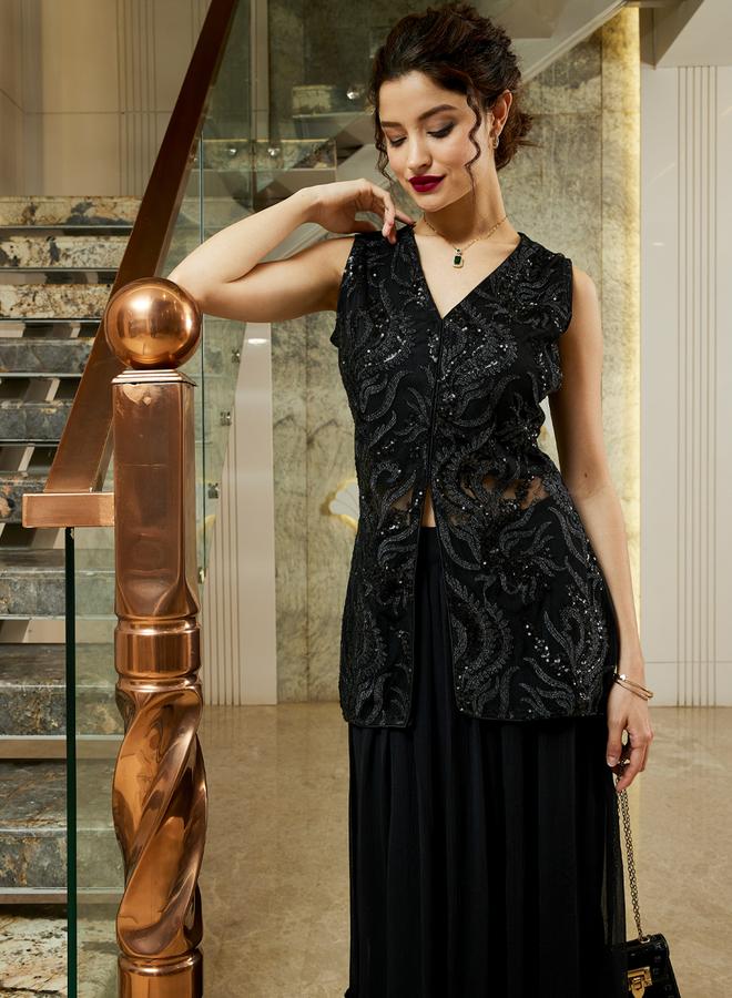 Athena Black Embellished Top and Skirt Co-ords - Image 5