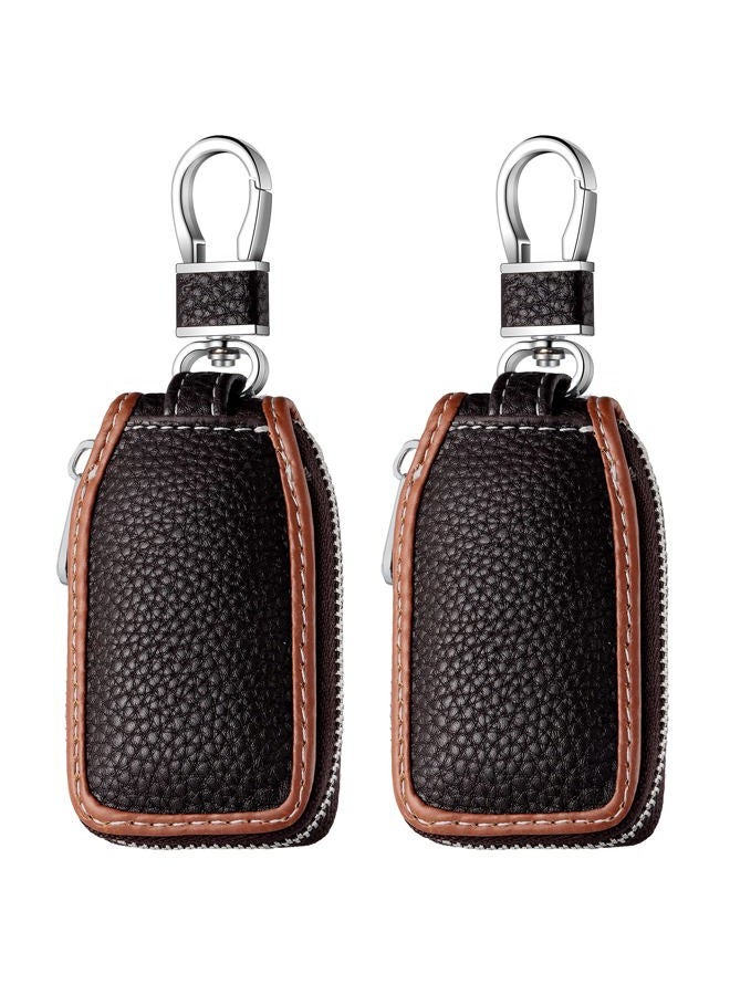 Frienda 2 Pieces Leather Car Key Chain Case Holder Auto Key Fob Holder Smart Protector Cover (Brown) - Image 1