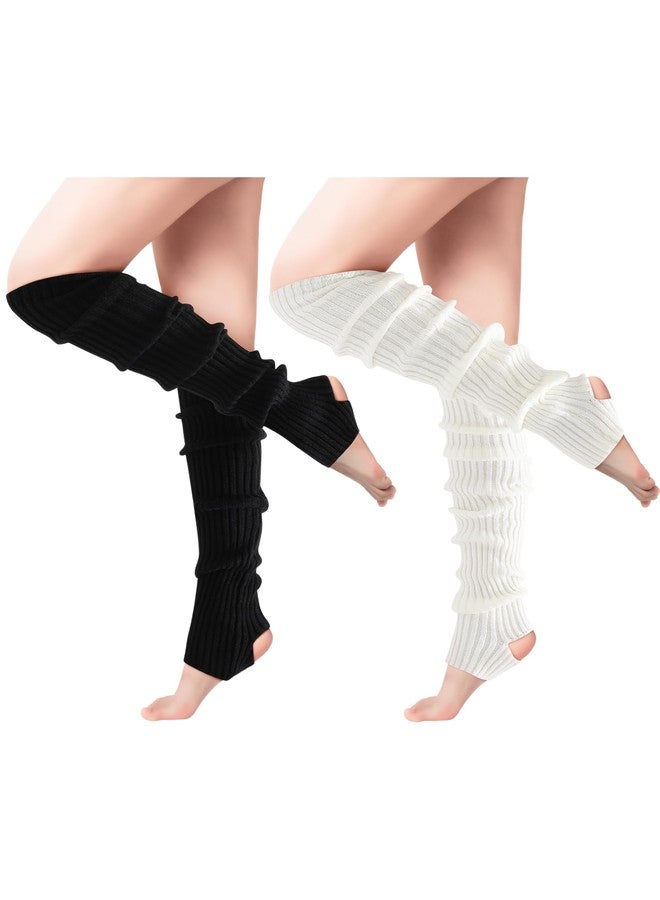 Pleneal 2 Pairs Leg Warmers for Women, Fashion Warm Soft Black White Leg Warmer 80s Accessories for Party Sports Yoga Dance - Image 1