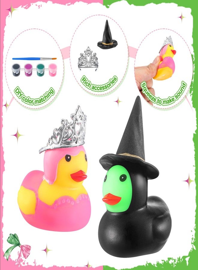 Qunclay 12 Set Halloween Witch Pink and Green Princess Party Favor Make Your Own Rubber Duck DIY Painting Craft Kit with Witch Hat and Crown for Halloween Basket Fillers Decorations - Image 3
