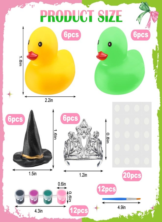 Qunclay 12 Set Halloween Witch Pink and Green Princess Party Favor Make Your Own Rubber Duck DIY Painting Craft Kit with Witch Hat and Crown for Halloween Basket Fillers Decorations - Image 2