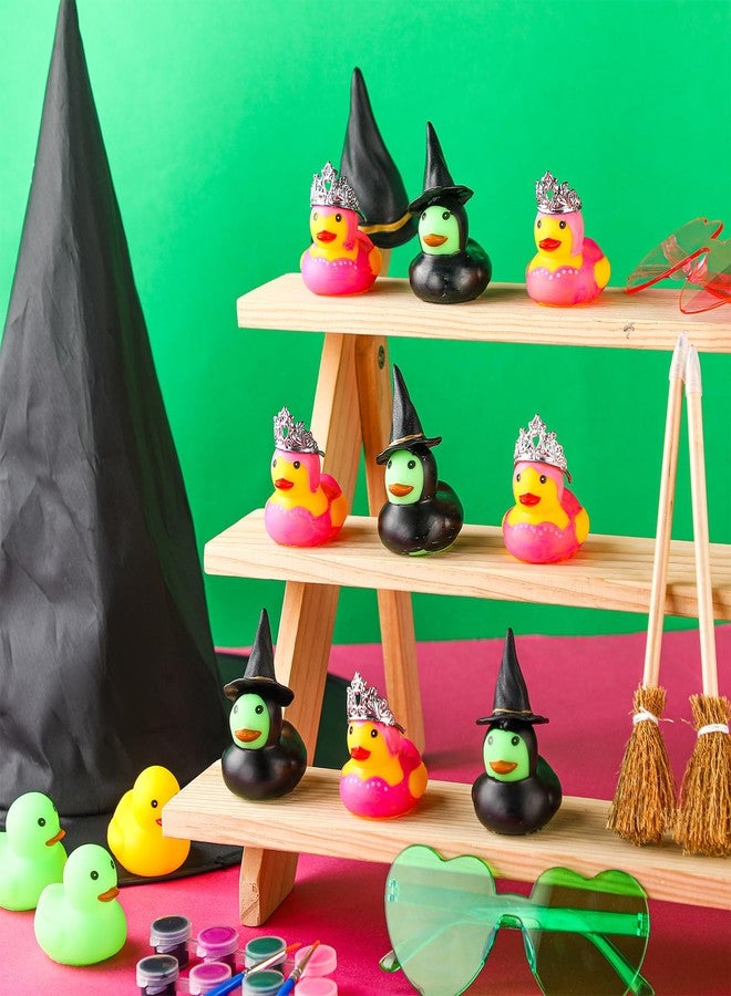 Qunclay 12 Set Halloween Witch Pink and Green Princess Party Favor Make Your Own Rubber Duck DIY Painting Craft Kit with Witch Hat and Crown for Halloween Basket Fillers Decorations - Image 4
