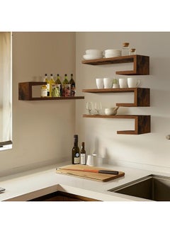 Home Gallery Set Of 4 Modern Natural Wood Wall Shelves For Wall Decor 60x12x18 cm  - Image 5
