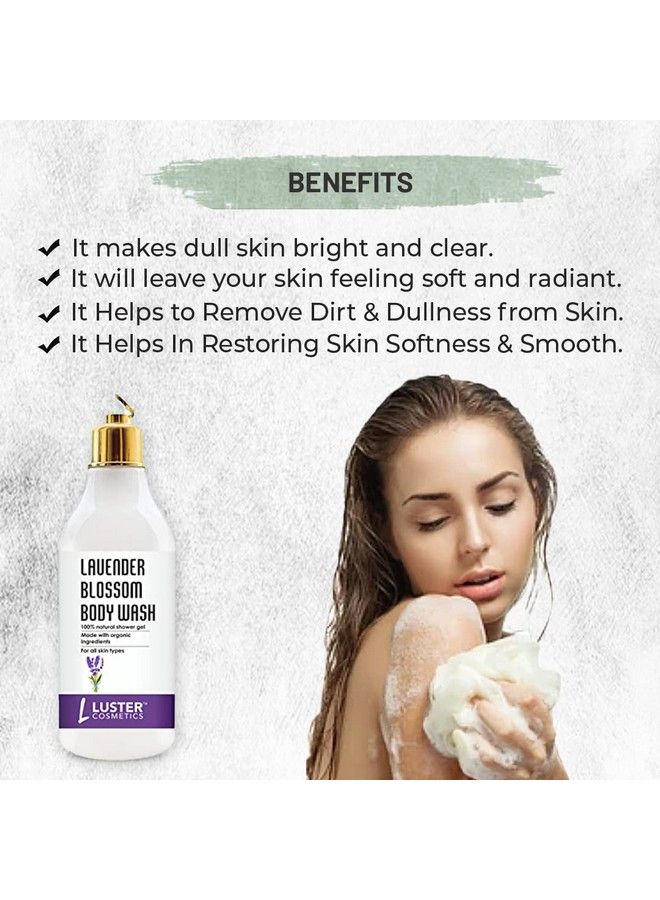 LUSTER Cosmetics Lavender Blossom Body Wash Shower Gel ; 100% Natural Ingredients ; Provides Calming Skin & Improves Elasticity ; Paraben Free 300Ml - Image 4