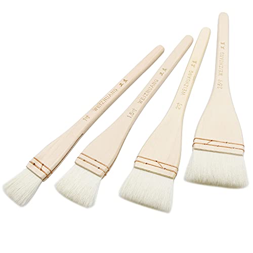 Longdex Creative Mark Hake Paintbrush Set 4PCS Professional Soft White Goat Hair StitchTied Brushes for Wash Background WorkWatercolor and Ceramic Pottery