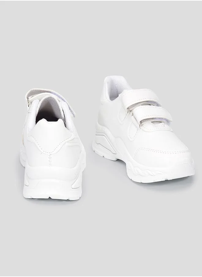 babyqlo White Dual Velcro School Sneakers for Kids