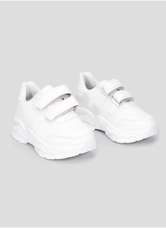 babyqlo White Dual Velcro School Sneakers for Kids