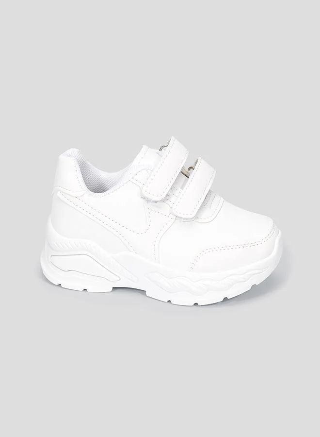 babyqlo White Dual Velcro School Sneakers for Kids