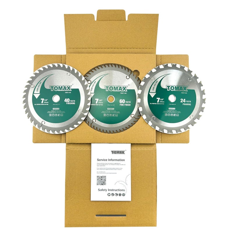 TOMAX 3 Pack Combo 7-1/4 Inch Circular Saw Blades with 5/8" Arbor, TCT ATB 24T Framing, 40T Crosscutting, 60T Finish Saw Blade for Various Wood Cutting - Image 3
