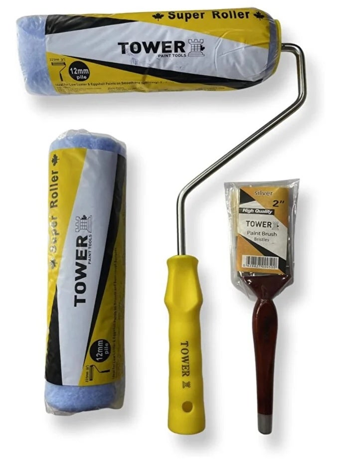 Tower Paint Tools Combo Set - 2 inch Paint Brush, 9 inch Roller, 9 inch Roller Refill - 3 in 1 Combo - Image 1