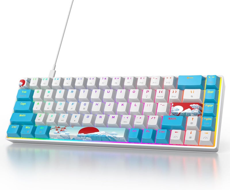 Owpkeenthy لوحة مفاتيح ميكانيكية للألعاب محمولة بنسبة 60% من ، فائقة الصغر مع RGB سلكية بنسبة 65%، لوحة مفاتيح مكتبية صغيرة بإضاءة خلفية مع مفتاح أحمر للكمبيوتر/PS5/XBOX (أزرق/68 مفتاح أحمر) - Image 1