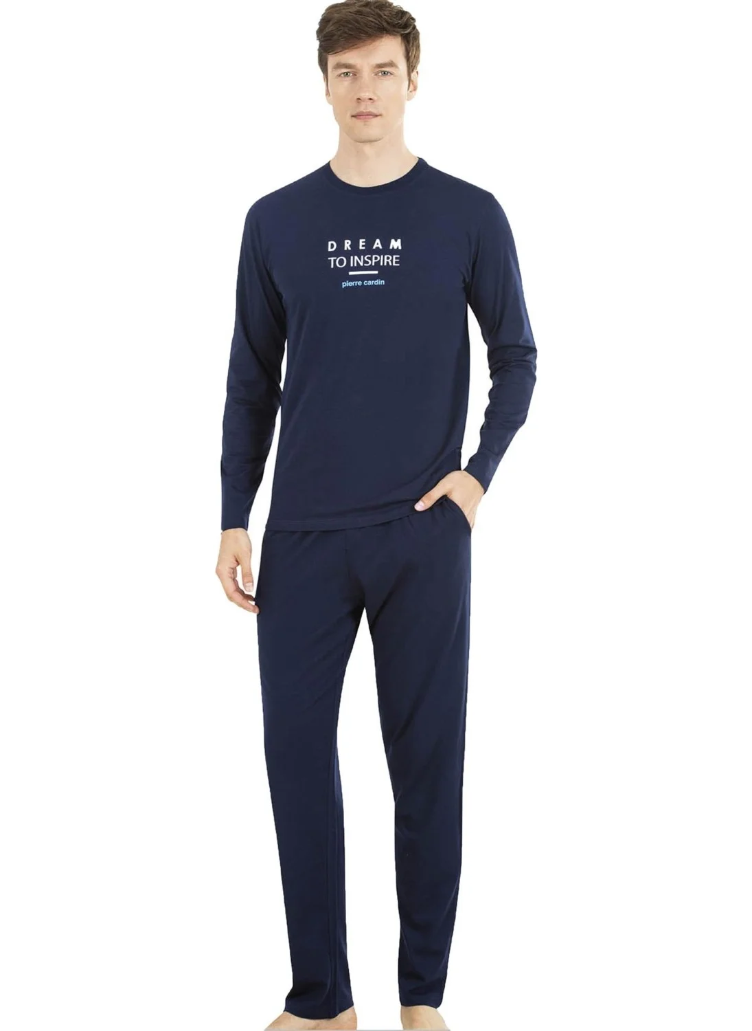 بيير كاردان Long Sleeve Round Neck Combed Cotton Men's Pajama Set