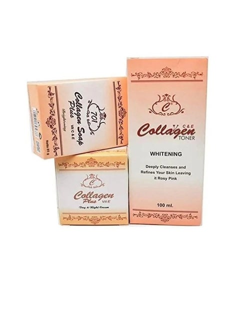 Collagen Plus 701 Whitening Soap Set, Toner and Collagen Cream, In addition to Vitamin C and E for Skin Care