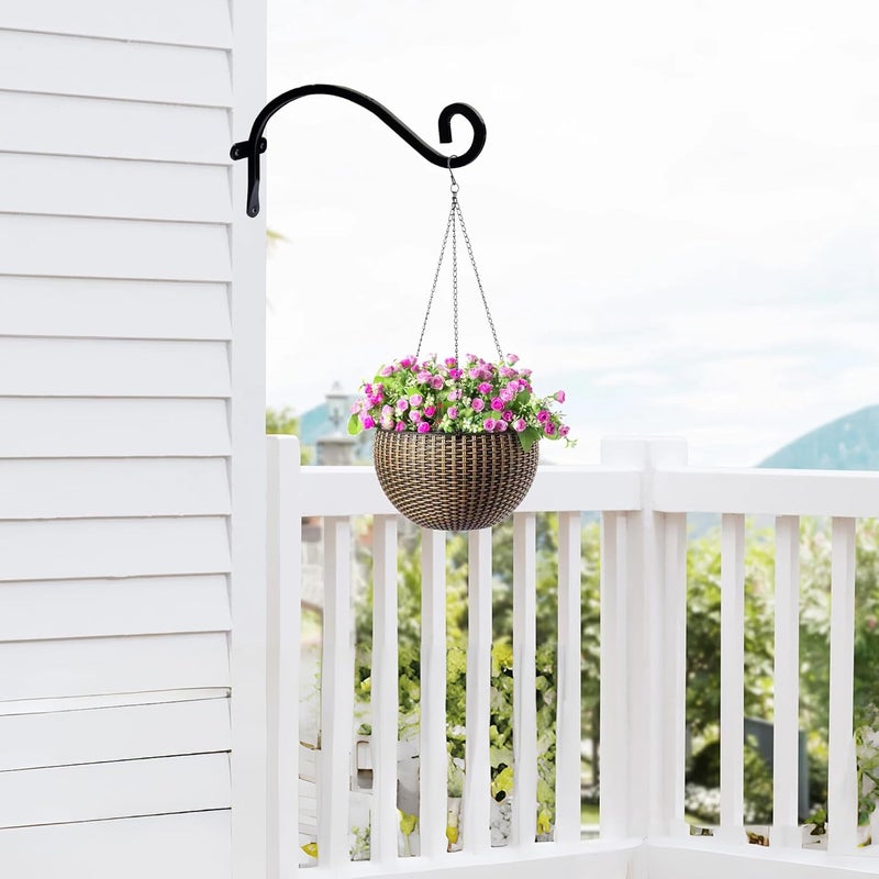 Hourleey 2 Pack Plant Hanger Outdoor, 8 Inch Heavy-Duty Hanging Plant Hook for Outside Basket, Black Metal Wall Mount Plant Bracket Hook for Flower Baskets Bird Feeder - Image 4
