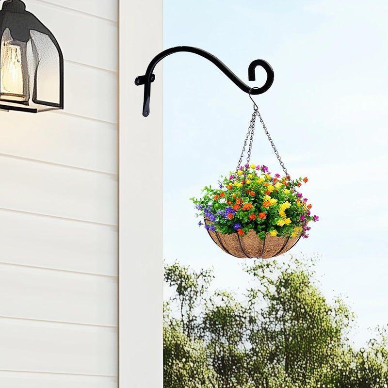 Hourleey 2 Pack Plant Hanger Outdoor, 8 Inch Heavy-Duty Hanging Plant Hook for Outside Basket, Black Metal Wall Mount Plant Bracket Hook for Flower Baskets Bird Feeder - Image 3