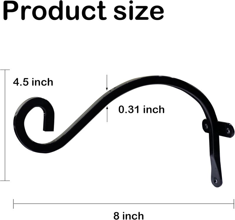 Hourleey 2 Pack Plant Hanger Outdoor, 8 Inch Heavy-Duty Hanging Plant Hook for Outside Basket, Black Metal Wall Mount Plant Bracket Hook for Flower Baskets Bird Feeder - Image 2