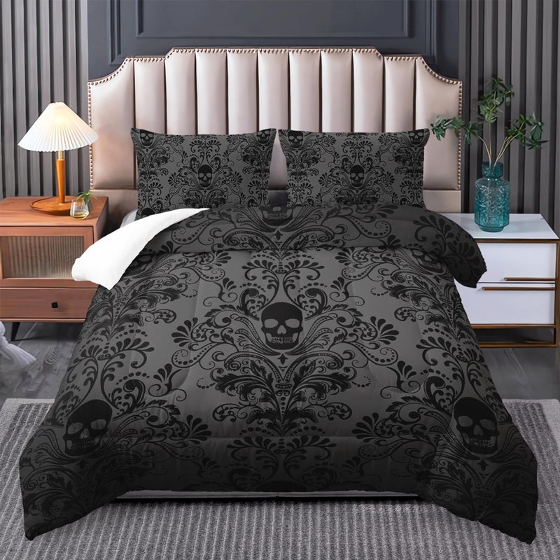 Tuzaovy Skull Bedding Set King Size,Goth Bedding Sets King with Comforter,Skull Comforter Set,Bohemian Bedding King Comforter Set,Gothic Bedding Decor King Comforter Set Western Boho Hippie - Image 1