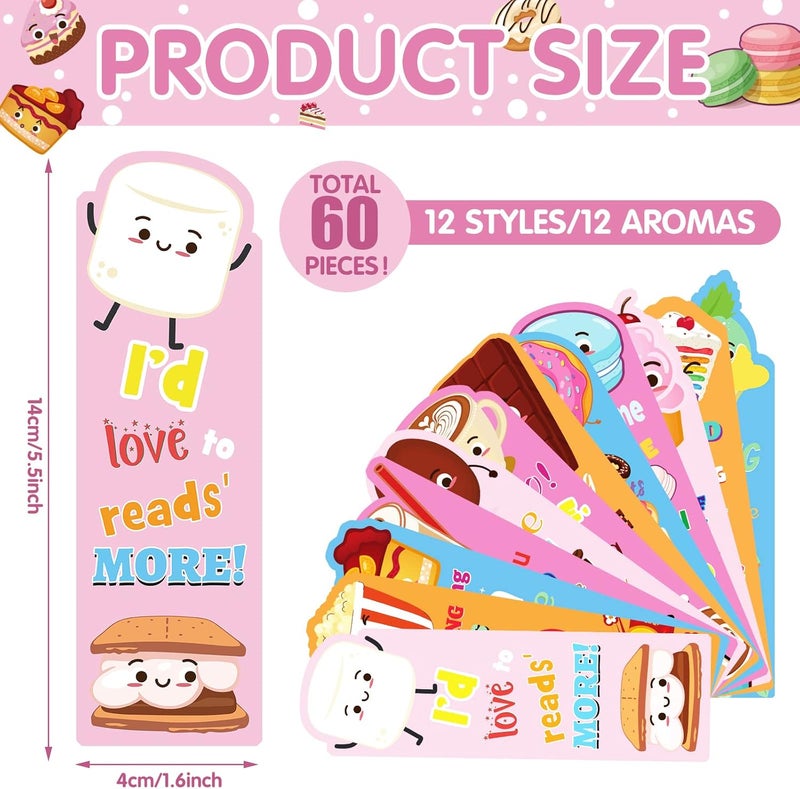 Fainne 60 Pieces Dessert Scented Bookmarks Kids Bulk Scratch and Sniff Smelly Classroom Cute Back to School Bookmarks Gift Stuff for Students Christmas End of Year Graduation Birthday Gift Favor - Image 2