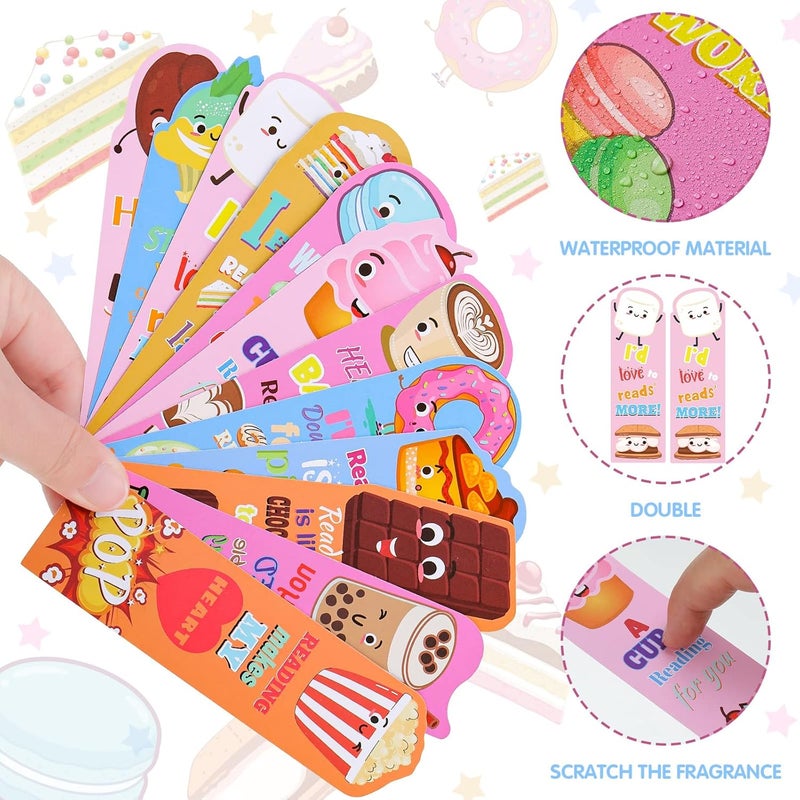 Fainne 60 Pieces Dessert Scented Bookmarks Kids Bulk Scratch and Sniff Smelly Classroom Cute Back to School Bookmarks Gift Stuff for Students Christmas End of Year Graduation Birthday Gift Favor - Image 4