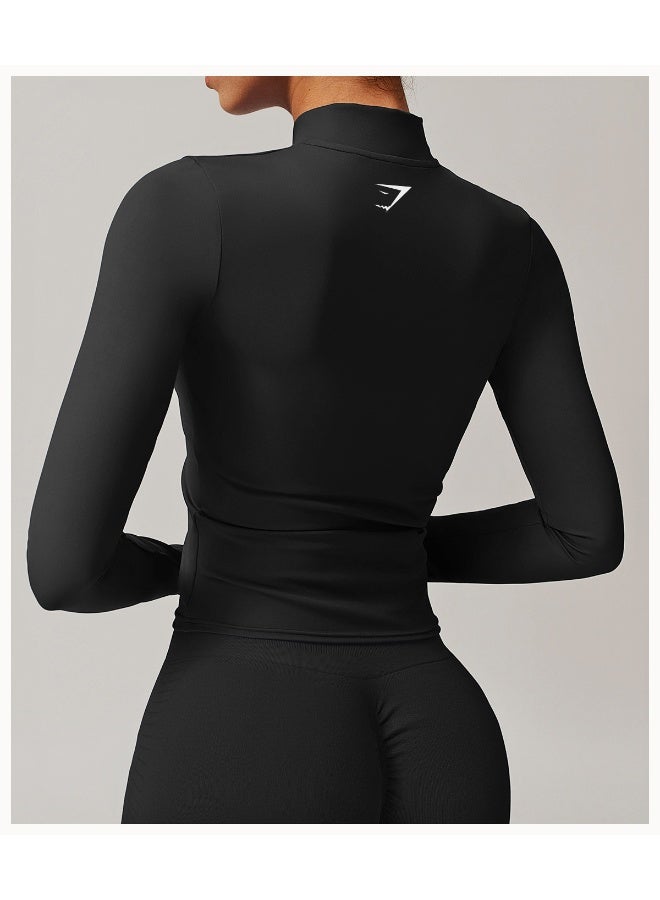 جيمشارك Gymshark النساء زيب-Up سترة الأكمام الطويلة - سريع الجاف نحيف تناسب اليوغا أعلى - Image 2