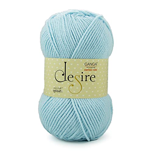 Ganga Acrowools Acrylic Desire Hand Knitting and Crochet Yarn. Pack of 1 Ball - 100Gms. Shade No - Dsr008, Sky Blue - Image 1