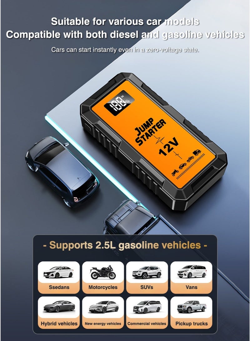 Digisand Car Jump Starter 2000A, 12V Jump Starter Portable Charger Car Booster 12V Auto Starting Device Emergency Car Battery Starter  Power Bank Jumper Cables Portable Lithium Jump Box, USB Output and LED Light and Get a Free Car Interior Light for Gift. - Image 4