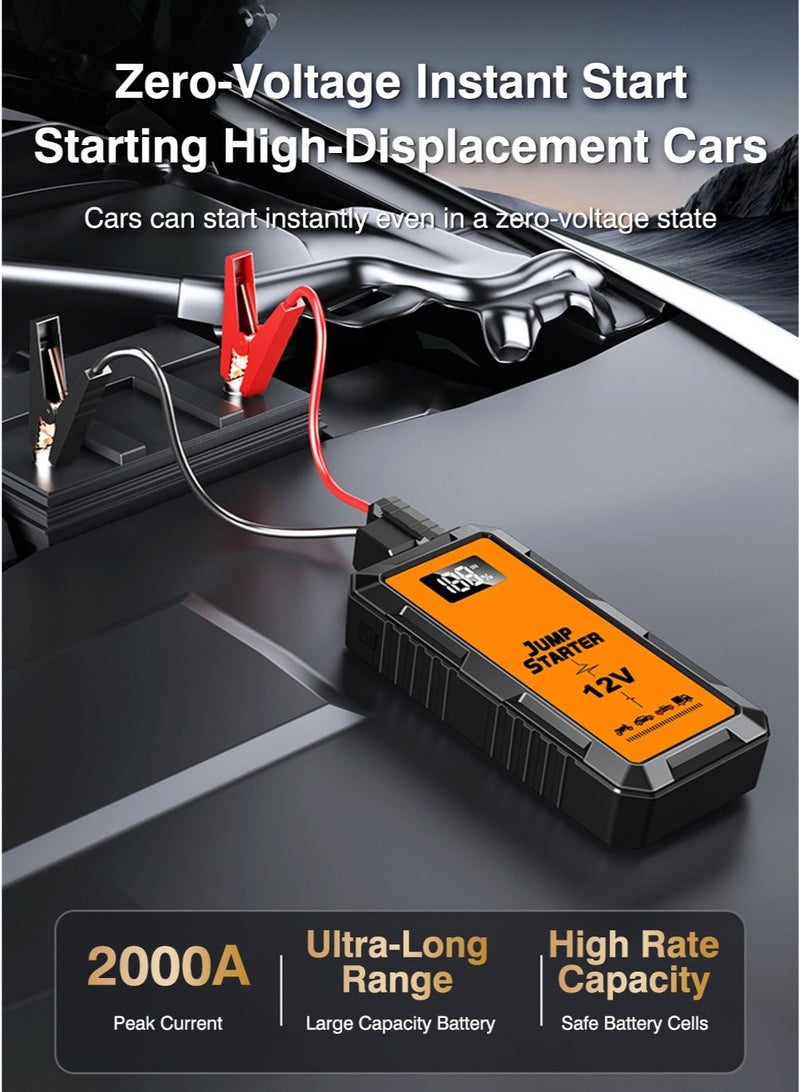 Digisand Car Jump Starter 2000A, 12V Jump Starter Portable Charger Car Booster 12V Auto Starting Device Emergency Car Battery Starter  Power Bank Jumper Cables Portable Lithium Jump Box, USB Output and LED Light and Get a Free Car Interior Light for Gift. - Image 3
