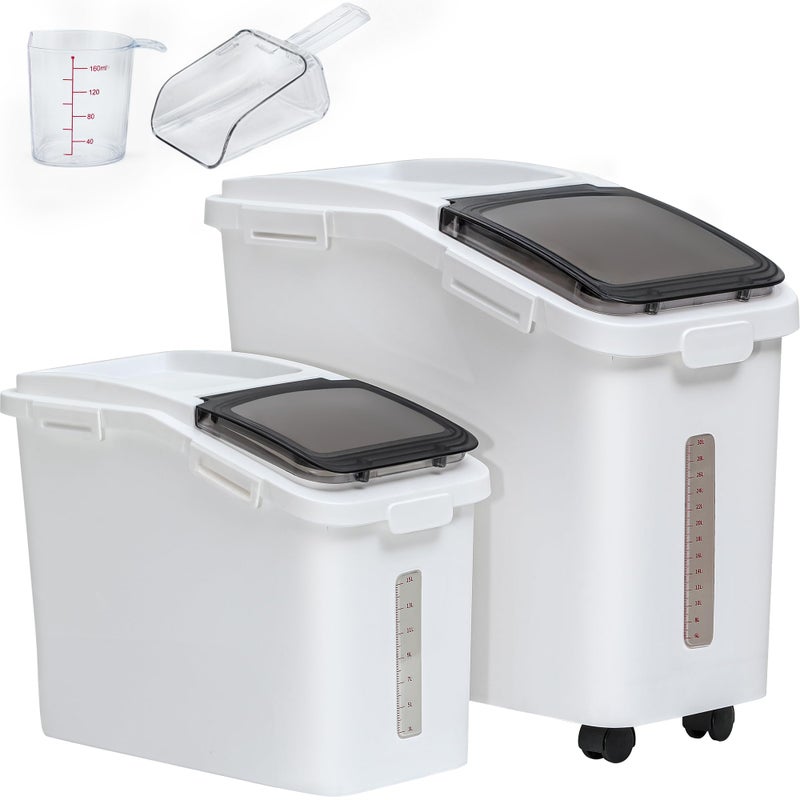 YITAHOME 65L/117lbs Large Ingredient Storage Bins, Commercial 11.4+5.8 Gal Rice Flour Storage Container, Organizer Storage Bin with Measuring Cup, Scoop and Wheels for Kitchen, White & Black Lid - Image 1