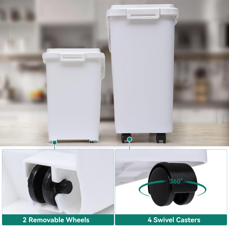 YITAHOME 65L/117lbs Large Ingredient Storage Bins, Commercial 11.4+5.8 Gal Rice Flour Storage Container, Organizer Storage Bin with Measuring Cup, Scoop and Wheels for Kitchen, White & Black Lid - Image 5