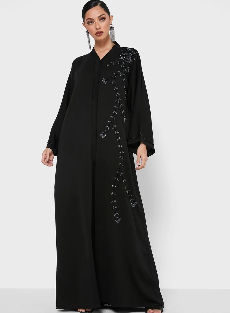 Khizana Shimmer Embroidery Detail Abaya