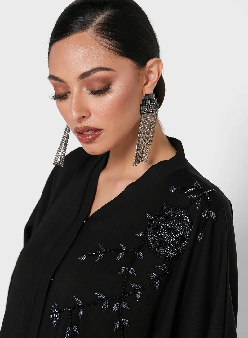 Khizana Shimmer Embroidery Detail Abaya