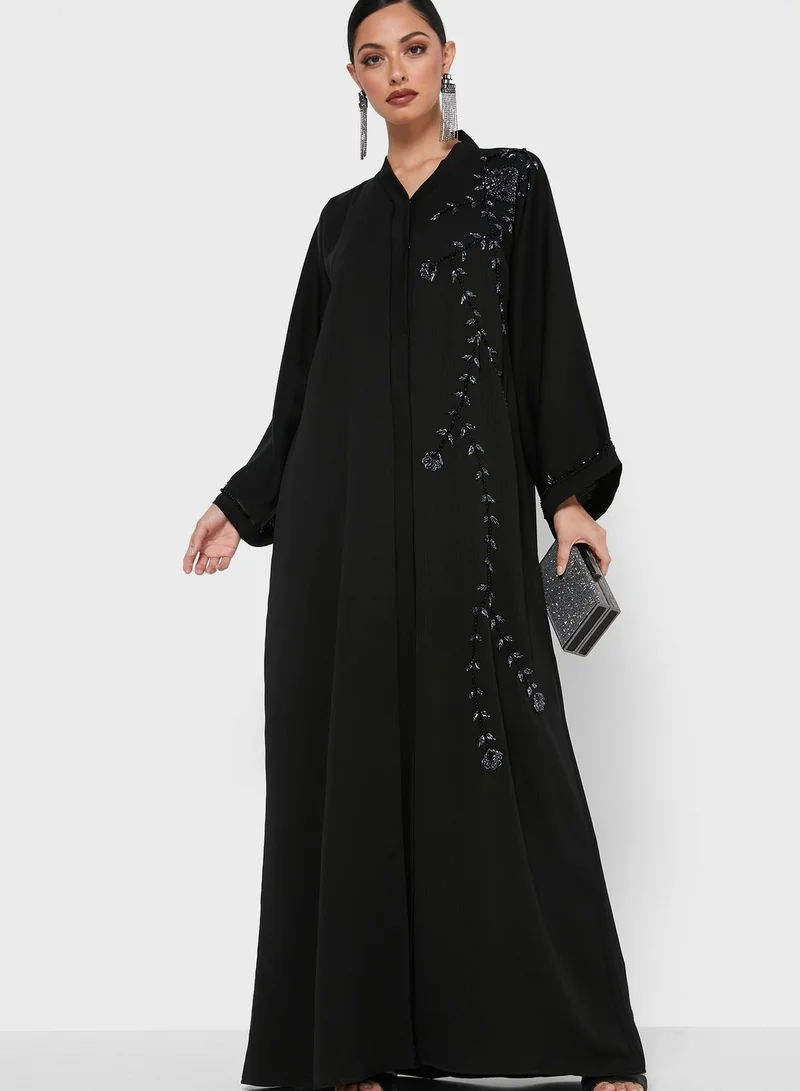 Khizana Shimmer Embroidery Detail Abaya