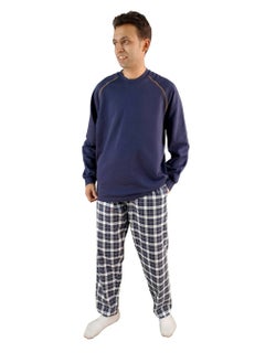 Jet Men Winter Pajama Set Long Sleeve &Carreau Bottom- Navy Blue 
