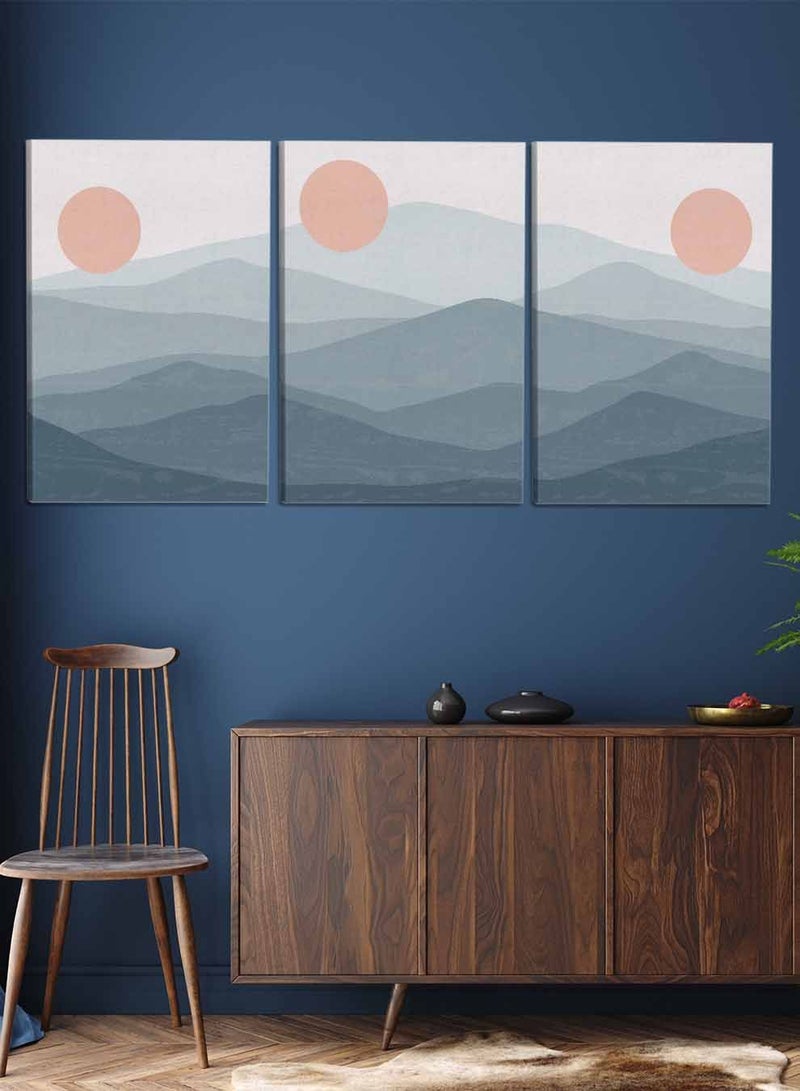 لوحة طقم من ٣ لوحات كانفاس على إطار خشبي، تصميم رسم تجريدي جمالي، للمنزل، غرفة المعيشة، المكتب، الديكور - Image 3