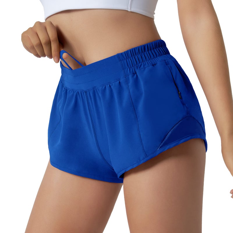 Aurefin Running Shorts for Women,Quick Dry Athletic Sports Shorts Lightweight Active Workout Gym Shorts with Zip Pocket Blue/XS - Image 1