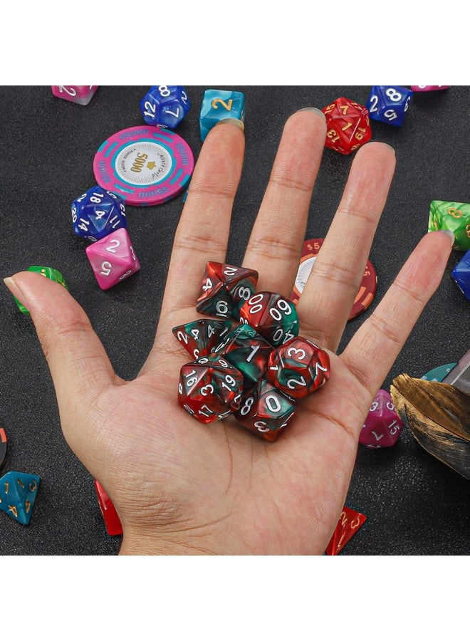 QMAY Dnd Dice Set - Polyhedral Dice (Red Mix Green) 7 Pcs For Dungeon And Dragons D&D Rpg Role Playing Games Dice With Dice Bag - Image 5
